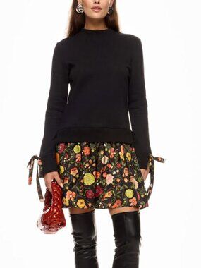 LA DoubleJ The Sporty Dress in Black Floral Skirt Size M